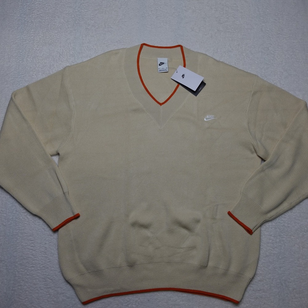 Nike V-Neck Sweater Mens XL Cream Orange Knit HV1419-229 NWT